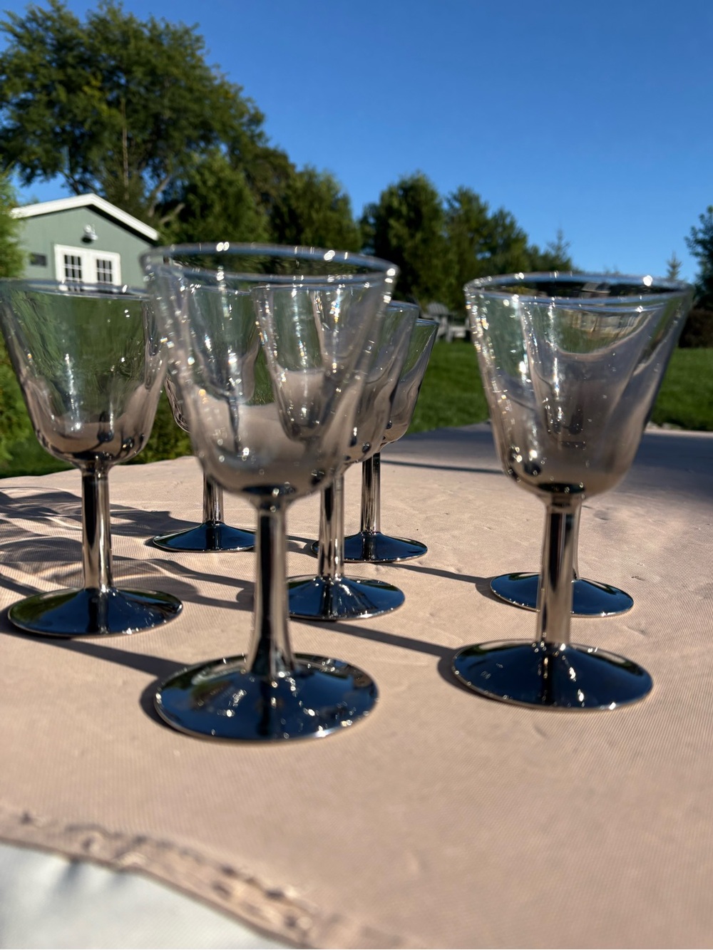 -Set of 7 vintage silver ombre fade cocktail / cordial glasses,